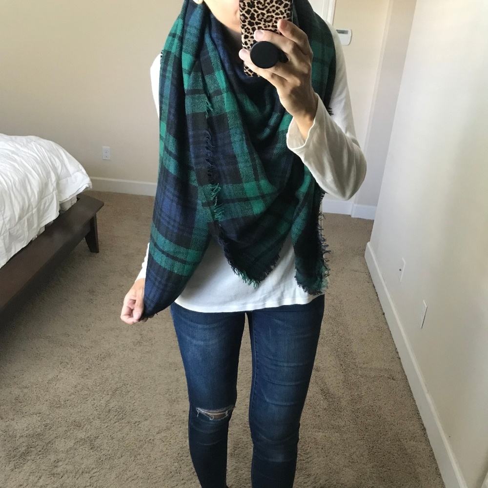 Blue and Green Plaid Blanket scarf